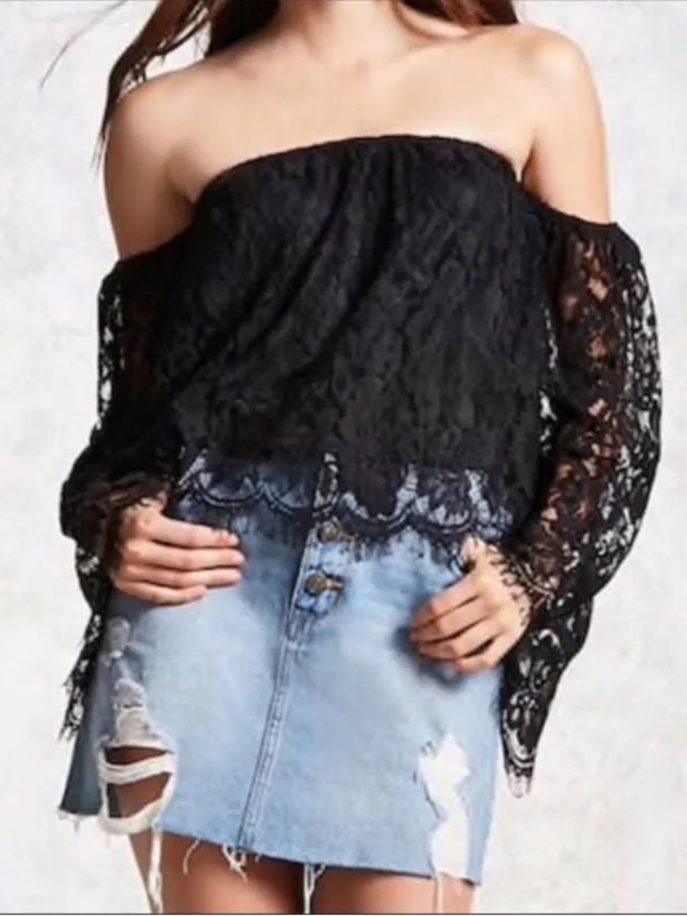 Forever 21 Black Lace Off-Shoulder Blouse